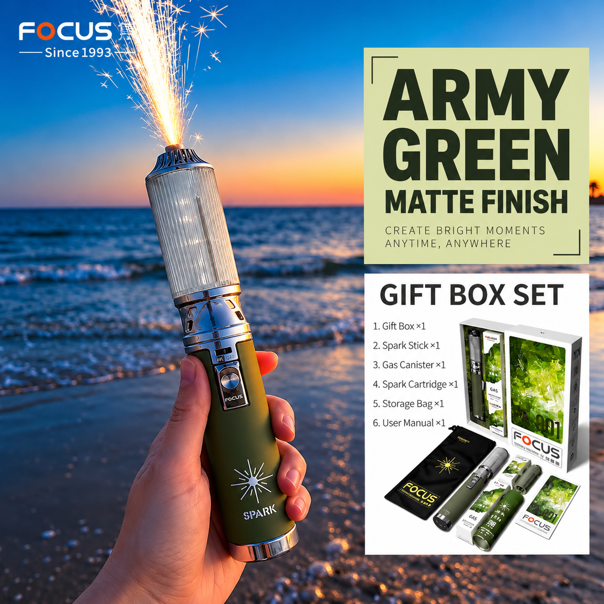 ClFOCUS PF-001 Refillable Spark Fountain Wand for Parties & Celebrations