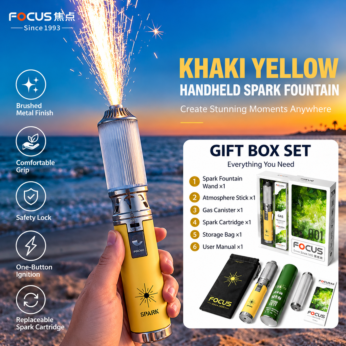 ClFOCUS PF-001 Refillable Spark Fountain Wand for Parties & Celebrations
